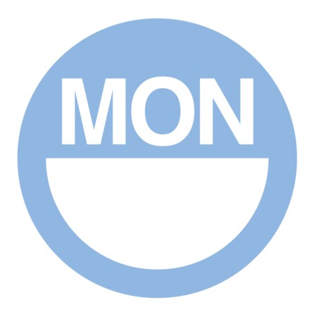 Nevs Dissolvable DaySpots - Monday 1" circle White w/Blue DDOT-M1W